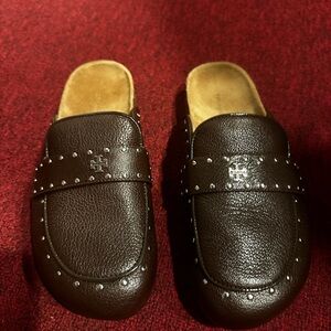 Tory Burch Dark Brown Mules with Silver Accents